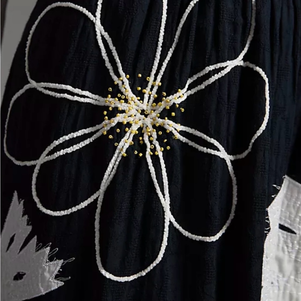 ANTHROPOLOGIE MAEVE TIERED FLORAL SKIRT BLACK & WHITE SIZE S NWT - Picture 9 of 14